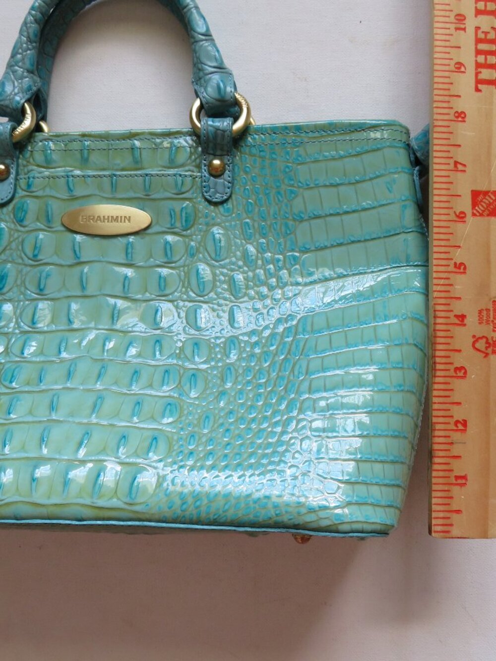 Brahmin Mini Alden Melbourne Turquoise Blue Crocodile Leather Handbag Purse - Picture 8 of 16